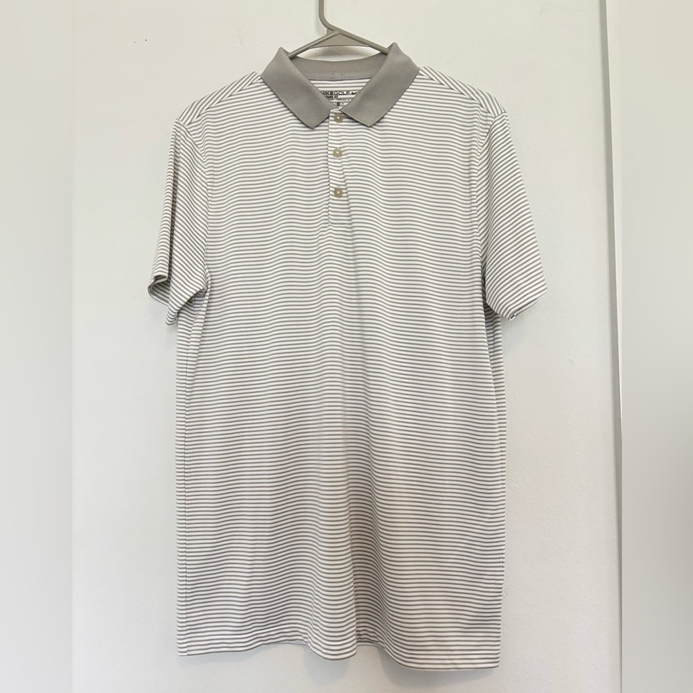 NIKE GOLF STANDARD FIT STRIPED MENS POLO DRI FIT T SHIRT SZ MEDIUM
